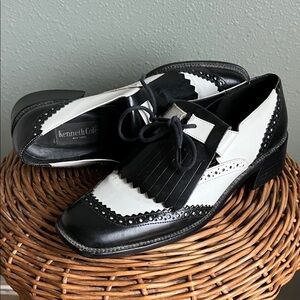 Kenneth Cole Two-Tone Black and White Leather Oxfords